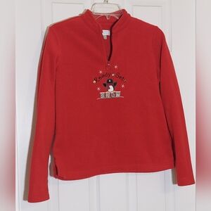 Penguin/"Ready Set Snow" Embroidered Red Fleece Size Small Pullover